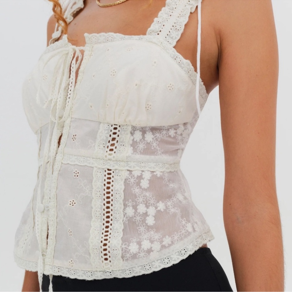 For Love And Lemons Morgan Cream Lace Tank Top